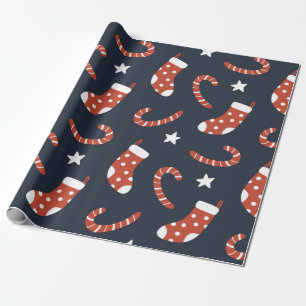 Papier Cadeau Motif sans couture avec chaussettes de noël, sucre