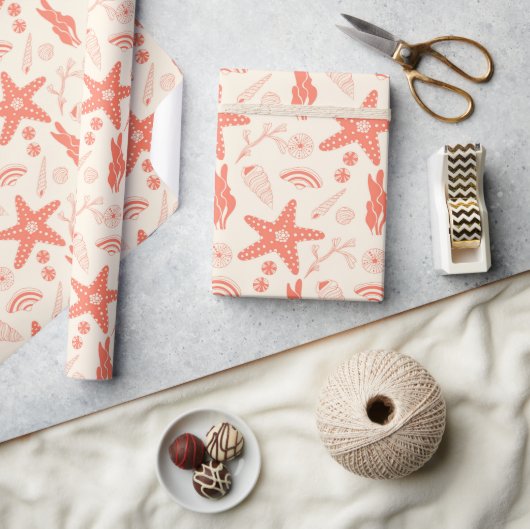 Papier Cadeau Motif sans couture avec coquillages enveloppant pa (Artisanat)