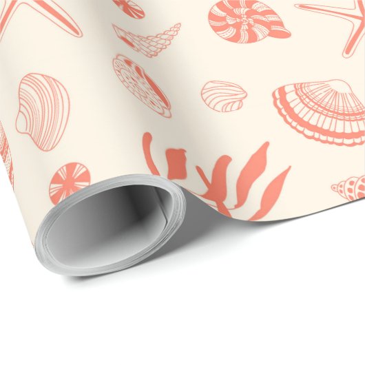 Papier Cadeau Motif sans couture avec coquillages enveloppant pa (Coin rond)