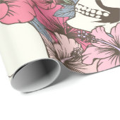 Papier Cadeau Motif sans couture avec crânes trouver des fleurs (Coin rond)