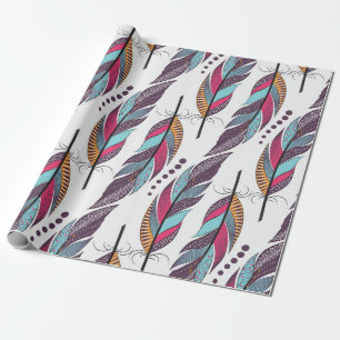Papier Cadeau Motif sans couture avec de grandes plumes colorées