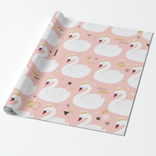 Papier Cadeau Motif sans couture avec de mignons cygnes blancs. 