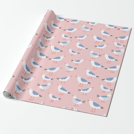 Papier Cadeau Motif sans couture avec de mignons mouettes (Déroulé)