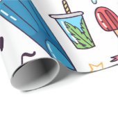 Papier Cadeau Motif sans couture avec des éléments d'été. illust (Coin rond)