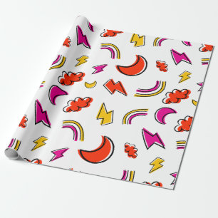 Papier Cadeau Motif sans couture avec éclair de nuage arc-en-cie