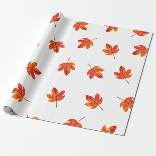 Papier Cadeau Motif sans couture avec feuilles d'automne. Aquare (Déroulé)