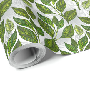 Papier Cadeau Motif sans couture avec Feuilles de thé vert
