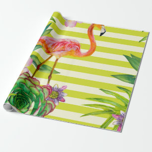 Papier Cadeau  motif sans couture avec flamant rose et tr exotiq