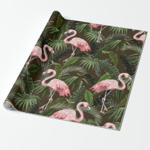 Papier Cadeau Motif sans couture avec flamants et feuilles tropi
