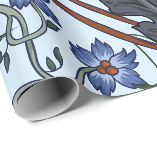 Papier Cadeau Motif sans couture avec fleurs dans le style art d (Coin rond)