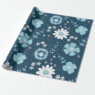Papier Cadeau Motif sans couture avec fleurs d'été bleues sur fo