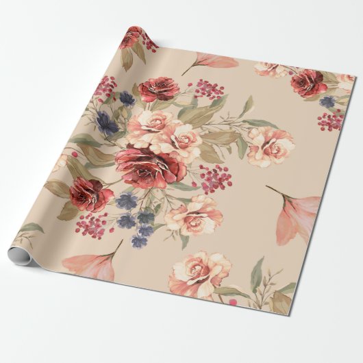 Papier Cadeau Motif sans couture avec fleurs et feuilles. Floral (Déroulé)