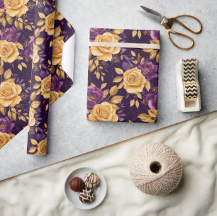 Papier Cadeau motif sans couture avec fleurs violettes