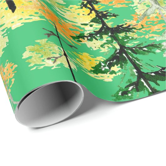 Papier Cadeau Motif sans couture avec forêt d'automne (Coin rond)