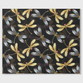 Papier Cadeau Motif sans couture avec libellules dorées (Plat)