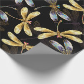 Papier Cadeau Motif sans couture avec libellules dorées (Coin)