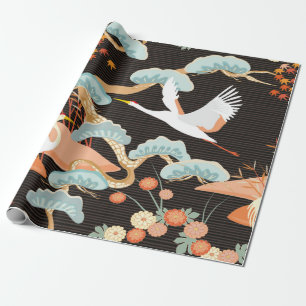 Papier Cadeau Motif sans couture avec oiseaux. Grue. Heron. Japo