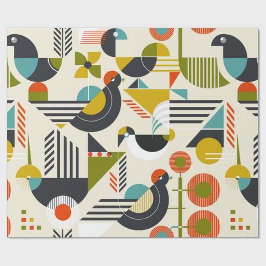Papier Cadeau Motif sans couture avec oiseaux stylisés en bauh r (Plat)