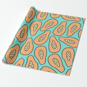 Papier Cadeau Motif sans couture avec papayes dessinées à la mai