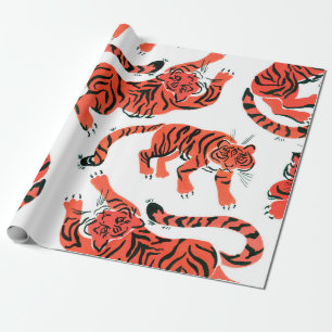 Papier Cadeau Motif sans couture avec peint en tigres de gouache