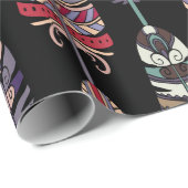 Papier Cadeau Motif sans couture avec plumes d'oiseaux. L'art tr (Coin rond)