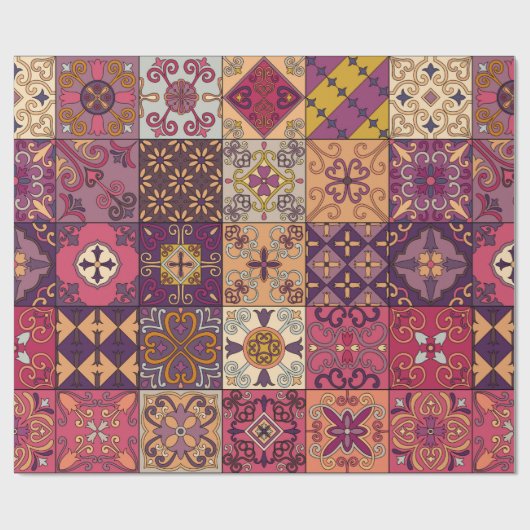 Papier Cadeau Motif sans couture avec tuiles portugaises en tala (Plat)