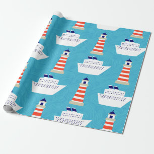 Papier Cadeau Motif sans couture avec vagues, phares et cruis