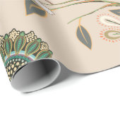 Papier Cadeau Motif sans couture beige avec fleurs stylisées et  (Coin rond)
