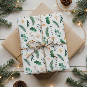 Papier Cadeau Motif sans couture botanique de Noël à l'aquarelle