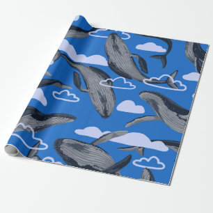 Papier Cadeau Motif sans couture de baleines bleues. vintag à m