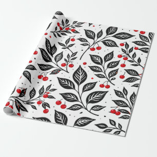 Papier Cadeau Motif sans couture de cerises botaniques noires