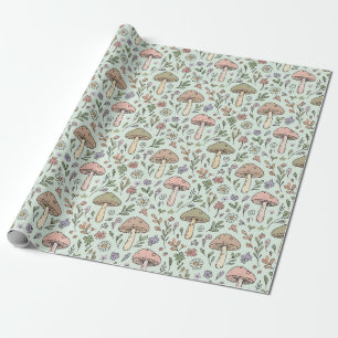 Papier Cadeau Motif sans couture de champignons botaniques vert
