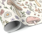 Papier Cadeau Motif sans couture de champignons fongiques pastel (Coin rond)
