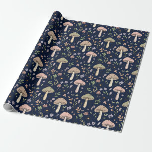 Papier Cadeau Motif sans couture de champignons Navy foncé lunat