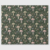 Papier Cadeau Motif sans couture de champignons vert olive terre (Plat)