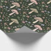 Papier Cadeau Motif sans couture de champignons vert olive terre (Coin)