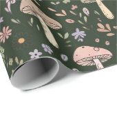 Papier Cadeau Motif sans couture de champignons vert olive terre (Coin rond)