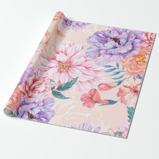 Papier Cadeau Motif sans couture de chrysanthème, rose, pivoine