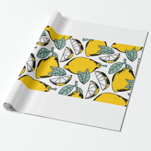 Papier Cadeau Motif sans couture de citrons dessinés à la main b