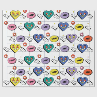 Papier Cadeau Motif sans couture de cœur expressif rétro Y2K gro