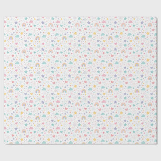 Papier Cadeau Motif sans couture de cœurs et d'étoiles arc-en-ci