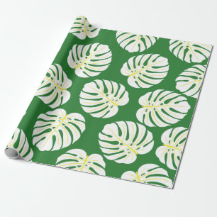 Papier Cadeau Motif sans couture de feuilles de monstère blanche