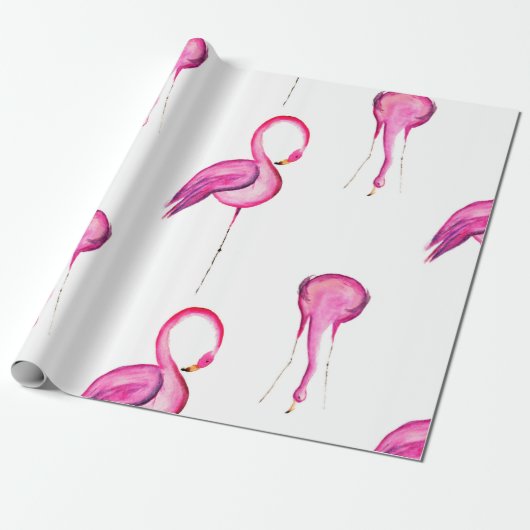 Papier Cadeau Motif sans couture de flamant rose d'aquarelle (Déroulé)