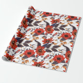 Papier Cadeau Motif sans couture de fleurs rouge orange (Déroulé)