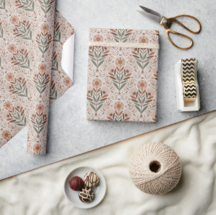 Papier Cadeau Motif sans couture de fleurs sauvages et de feuill