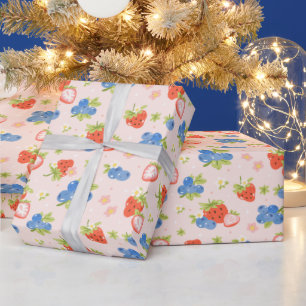 Papier Cadeau Motif sans couture de fraise et de myrtille
