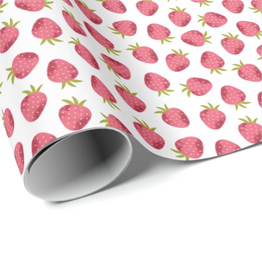 Papier Cadeau Motif sans couture de fraise rose douce (Coin rond)