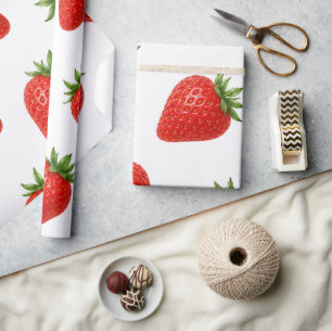Papier Cadeau Motif sans couture de fraises, joli fruit rouge