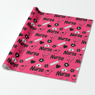 Papier Cadeau Motif sans couture de la vie d'infirmière rose (2)
