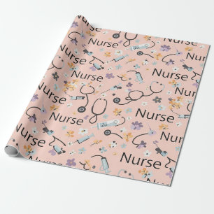 Papier Cadeau Motif sans couture de la vie d'infirmière rose (3)